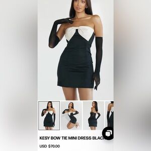 Kesy bow Tie Mini Black Dress from Princess Polly, size 2